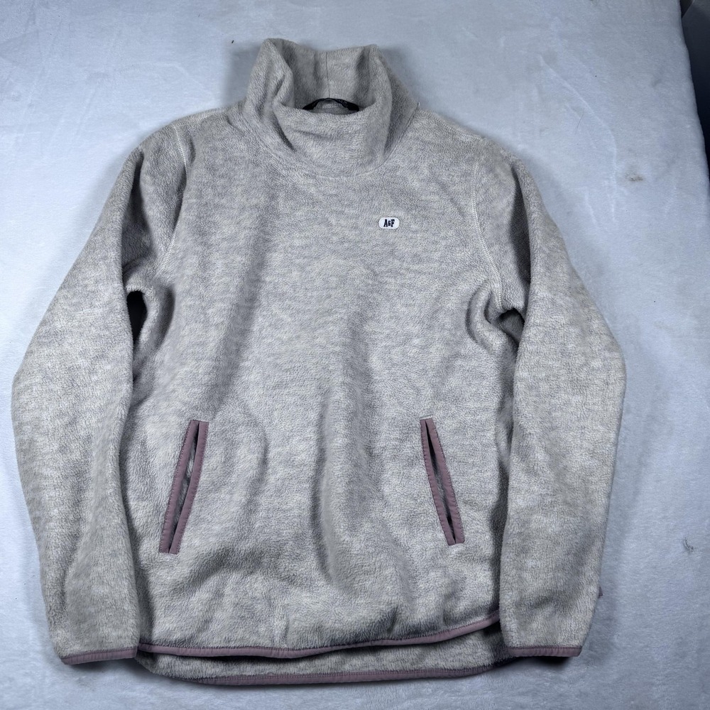 Abercrombie & Fitch Sweater Womens Medium Beige Sherpa Fleece Cowl Neck Pullover